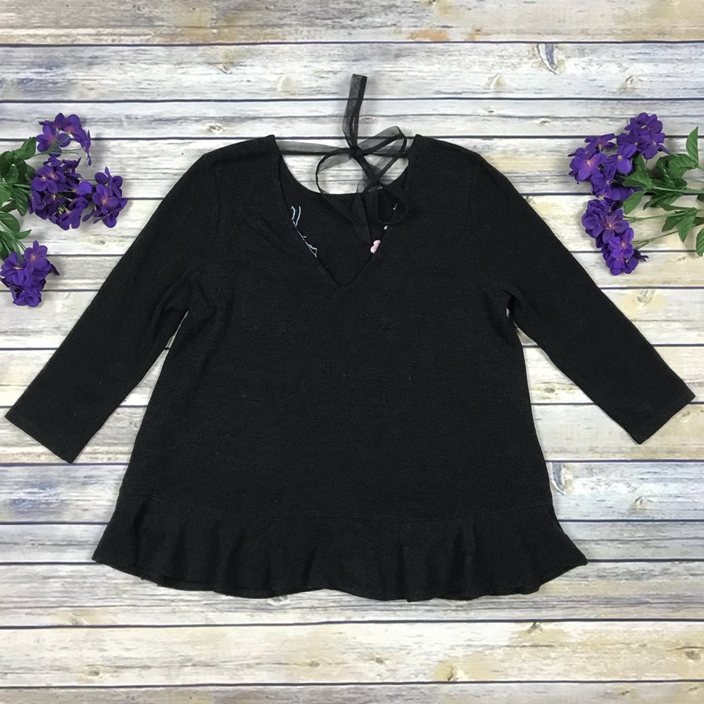 Lauren Conrad Floral Lightweight Sweater Open Back Embroidery Blouse S Girly - Picture 5 of 6